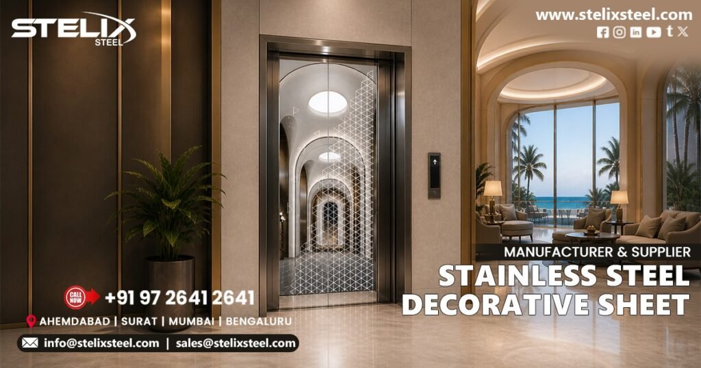 Stainless steel decorative sheet for elevator door with mirror and etched finish